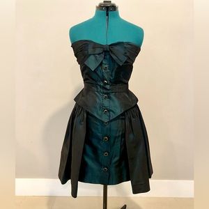 Chanel Boutique Vintage Taffeta Silk Dress Bustier Skirt Suit Buttons 2pc 1980s